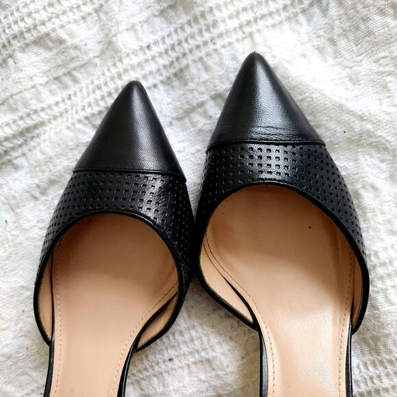 14th & Union Black Leather Perforated Pointed Toe High Heels 9 - Picture 3 of 11
